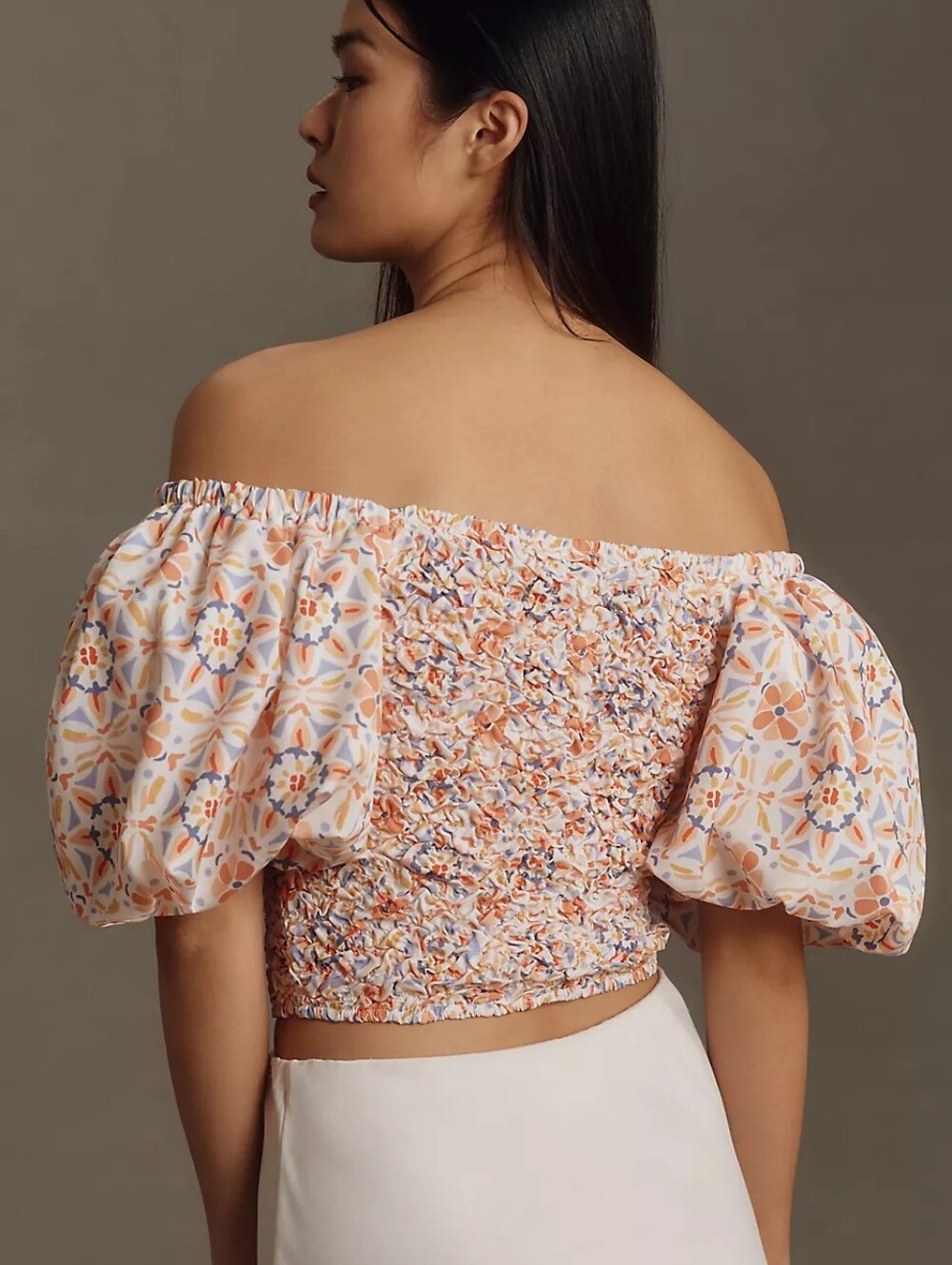 Anthropologie Dolan Off The Shoulder Textured Top in Orange Motif M Cottagecore - Picture 2 of 11